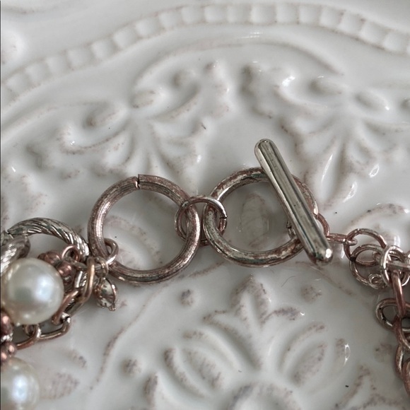 Pearl Silver Thick Chain Link Multi Strand Bracelet Bohemian Elegant Vintage - Picture 8 of 16